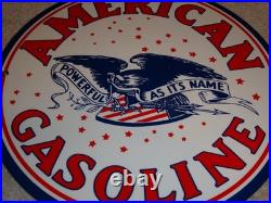 Vintage American Gasoline Powerful Eagle 11 3/4 Porcelain Metal Gas & Oil Sign