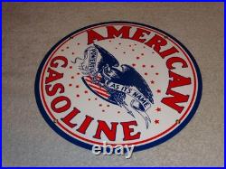 Vintage American Gasoline Powerful Eagle 11 3/4 Porcelain Metal Gas & Oil Sign