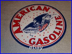 Vintage American Gasoline Powerful Eagle 11 3/4 Porcelain Metal Gas & Oil Sign