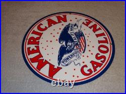 Vintage American Gasoline Powerful Eagle 11 3/4 Porcelain Metal Gas & Oil Sign