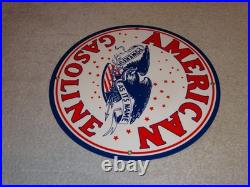 Vintage American Gasoline Powerful Eagle 11 3/4 Porcelain Metal Gas & Oil Sign