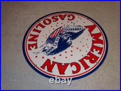 Vintage American Gasoline Powerful Eagle 11 3/4 Porcelain Metal Gas & Oil Sign