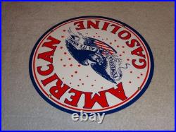 Vintage American Gasoline Powerful Eagle 11 3/4 Porcelain Metal Gas & Oil Sign