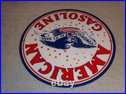Vintage American Gasoline Powerful Eagle 11 3/4 Porcelain Metal Gas & Oil Sign