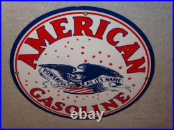 Vintage American Gasoline Powerful Eagle 11 3/4 Porcelain Metal Gas & Oil Sign