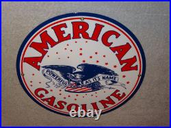 Vintage American Gasoline Powerful Eagle 11 3/4 Porcelain Metal Gas & Oil Sign