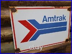 Vintage Amtrak Train Railroad Porcelain Sign Metal Transit Transportation