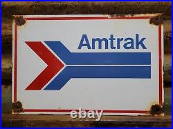 Vintage Amtrak Train Railroad Porcelain Sign Metal Transit Transportation