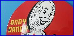 Vintage Andy Dandy Oil Company Dollar Guy Porcelain Metal Gasoline Sign