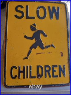 Vintage/Antique 1940's SLOW CHILDREN Metal Sign Yellow Black 17.5x24