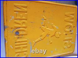 Vintage/Antique 1940's SLOW CHILDREN Metal Sign Yellow Black 17.5x24