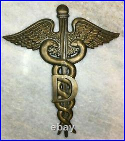 Vintage-Antique Brass Caduceus Medical Snakes/Wings D Doctor Wall Sign/Plaque