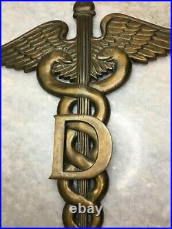 Vintage-Antique Brass Caduceus Medical Snakes/Wings D Doctor Wall Sign/Plaque