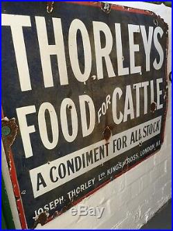 Vintage Antique Large Advertising Enamel Metal Sign Thorley food Cattle 32x27