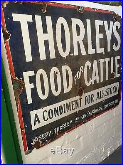 Vintage Antique Large Advertising Enamel Metal Sign Thorley food Cattle 32x27
