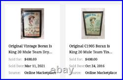 Vintage Antique Original Borax Is King Bill Jr Mule Cowboy Horse 35 Metal Sign