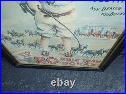 Vintage Antique Original Borax Is King Bill Jr Mule Cowboy Horse 35 Metal Sign