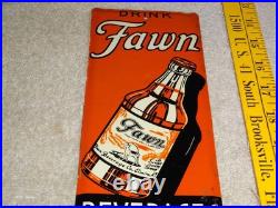 Vintage Antique Original Drink Fawn Soda Beverage Baby Deer Metal Door Push Sign