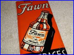 Vintage Antique Original Drink Fawn Soda Beverage Baby Deer Metal Door Push Sign