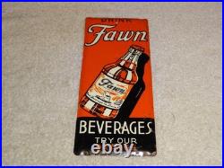 Vintage Antique Original Drink Fawn Soda Beverage Baby Deer Metal Door Push Sign