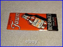 Vintage Antique Original Drink Fawn Soda Beverage Baby Deer Metal Door Push Sign