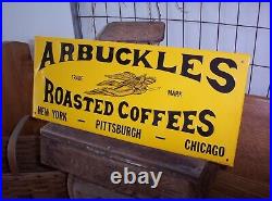 Vintage Arbuckles Roasted Coffee Embossed Metal Sign Co AAA Sign Coitsville Ohio