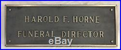 Vintage Art Deco Metal FUNERAL DIRECTOR Sign Harold F. Horne
