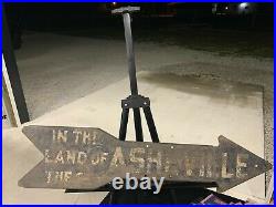 Vintage Asheville North Carolina Land of the Sky Directional Arrow Metal Sign