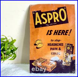 Vintage Aspro Reliever Medicine Advertising Metal Sign Board Collectible TS168