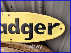 Vintage BADGER Embossed Original 22 Metal Advertising Sign Farm Wagon old gas
