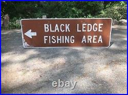 Vintage BLACKLEDGE FISHING AREA Sign Metal Highway Street Road Signs Fish Art
