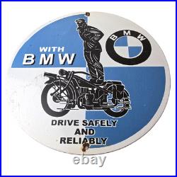 Vintage BMW Sign Porcelain Metal Motorcycle Gas Pump Service Auto Sign