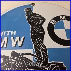 Vintage BMW Sign Porcelain Metal Motorcycle Gas Pump Service Auto Sign
