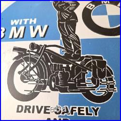 Vintage BMW Sign Porcelain Metal Motorcycle Gas Pump Service Auto Sign