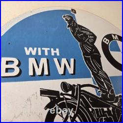 Vintage BMW Sign Porcelain Metal Motorcycle Gas Pump Service Auto Sign