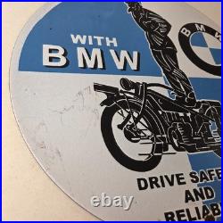 Vintage BMW Sign Porcelain Metal Motorcycle Gas Pump Service Auto Sign