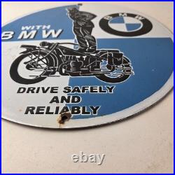 Vintage BMW Sign Porcelain Metal Motorcycle Gas Pump Service Auto Sign