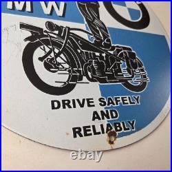 Vintage BMW Sign Porcelain Metal Motorcycle Gas Pump Service Auto Sign