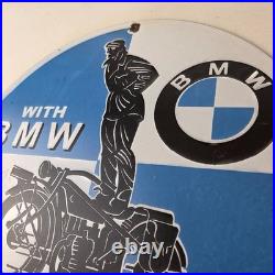 Vintage BMW Sign Porcelain Metal Motorcycle Gas Pump Service Auto Sign
