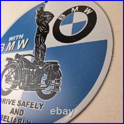 Vintage BMW Sign Porcelain Metal Motorcycle Gas Pump Service Auto Sign