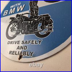 Vintage BMW Sign Porcelain Metal Motorcycle Gas Pump Service Auto Sign