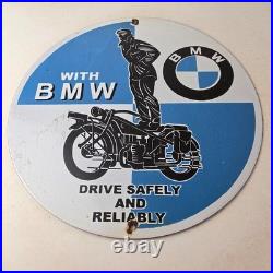 Vintage BMW Sign Porcelain Metal Motorcycle Gas Pump Service Auto Sign