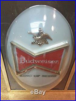 Vintage BUDWEISER Lighted Ad. Sign Metal Housing/chrome frame Bubble late 1960's