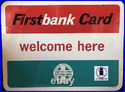 Vintage Bank Firstbank Credit Card Advertising Double Sided Metal Sign 24 X 18