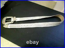 Vintage Bb Simon Belt Clear Ice Crystal Silver White Leather Signed