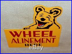 Vintage Bear Wheel Alinement Service Here 12 X 11 Metal Gasoline & Oil Sign