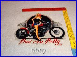 Vintage Betty Female Tattoo Model Motorcycle Porcelain Metal Gasoline & Oil Sign