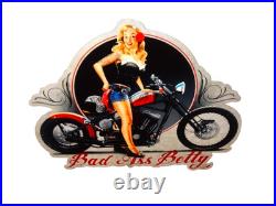 Vintage Betty Female Tattoo Model Motorcycle Porcelain Metal Gasoline & Oil Sign