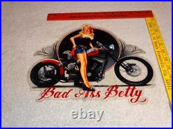 Vintage Betty Female Tattoo Model Motorcycle Porcelain Metal Gasoline & Oil Sign