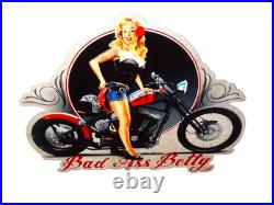 Vintage Betty Female Tattoo Model Motorcycle Porcelain Metal Gasoline & Oil Sign